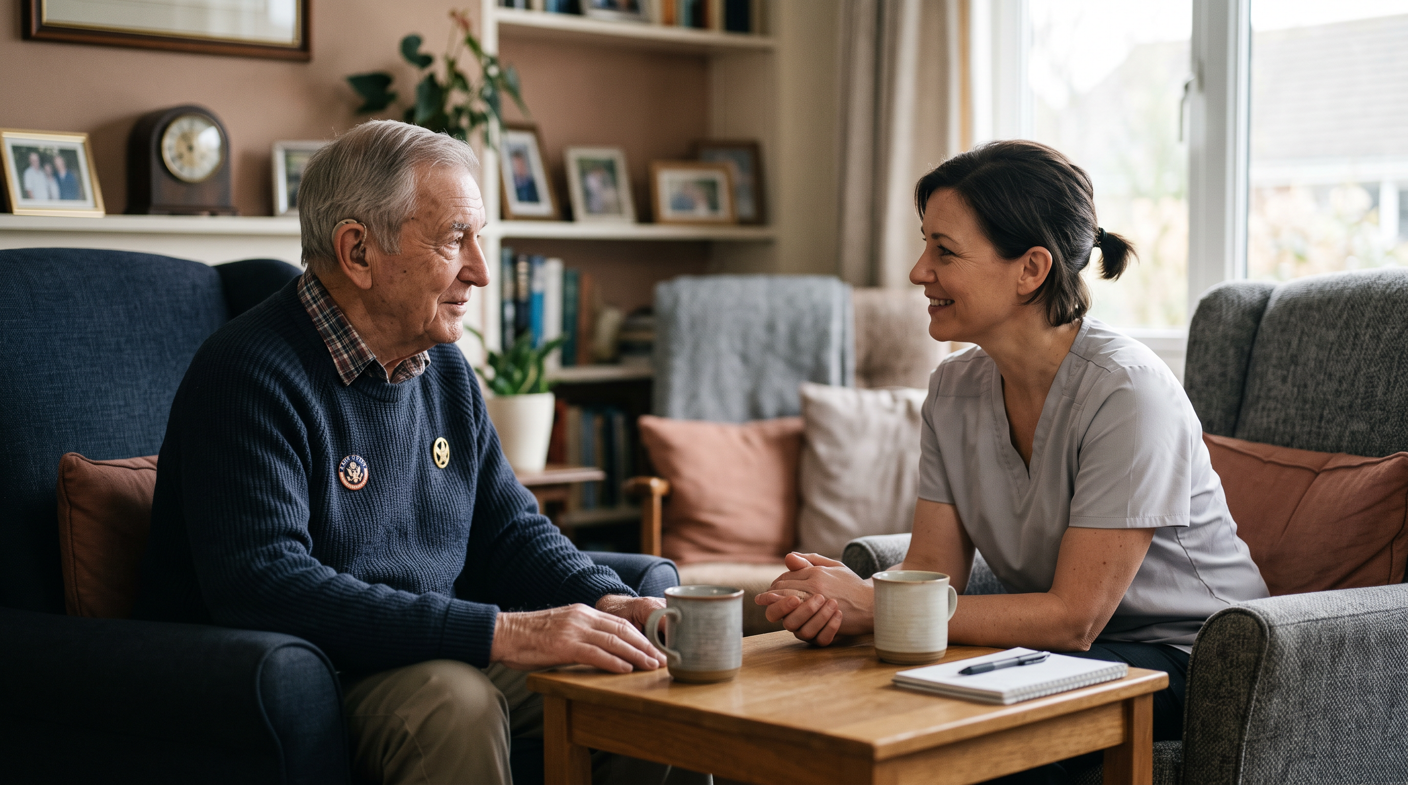 Older veteran meeting with a caregiver
