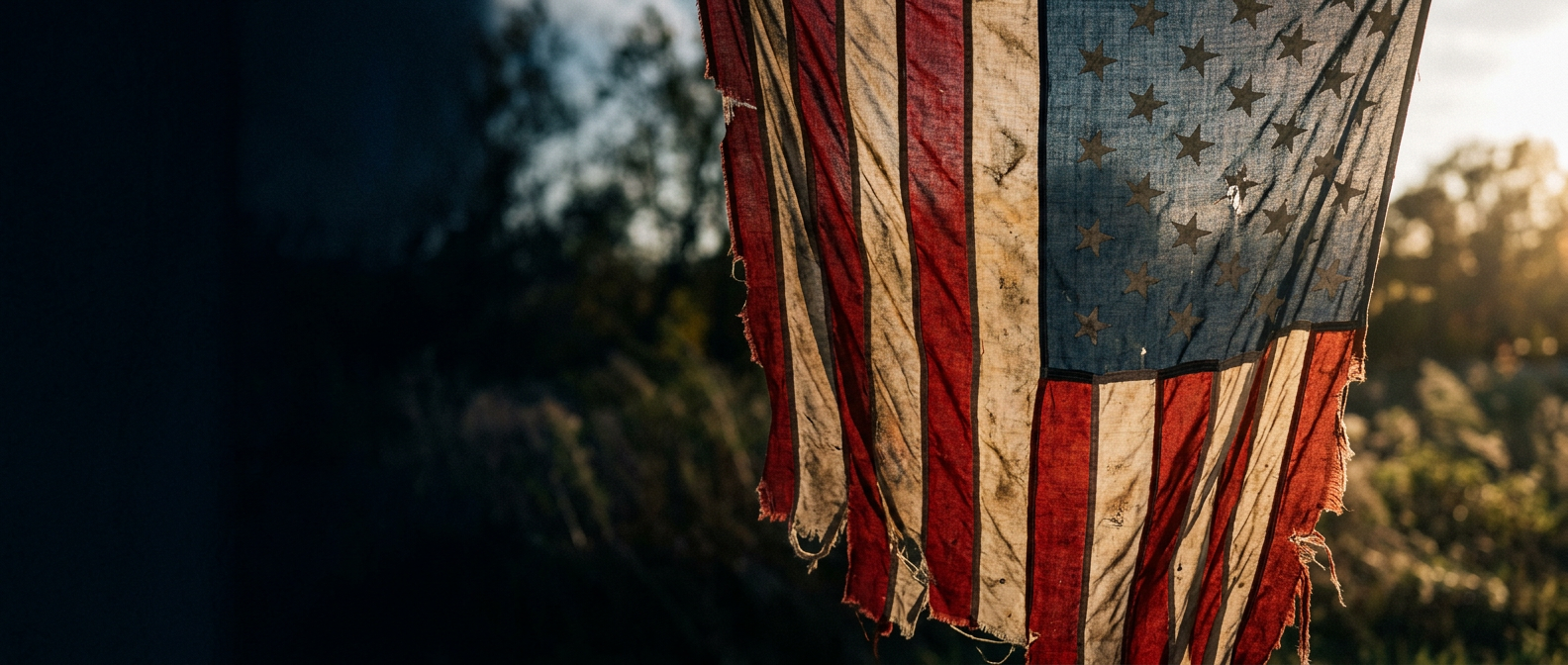 American flag in dramatic light